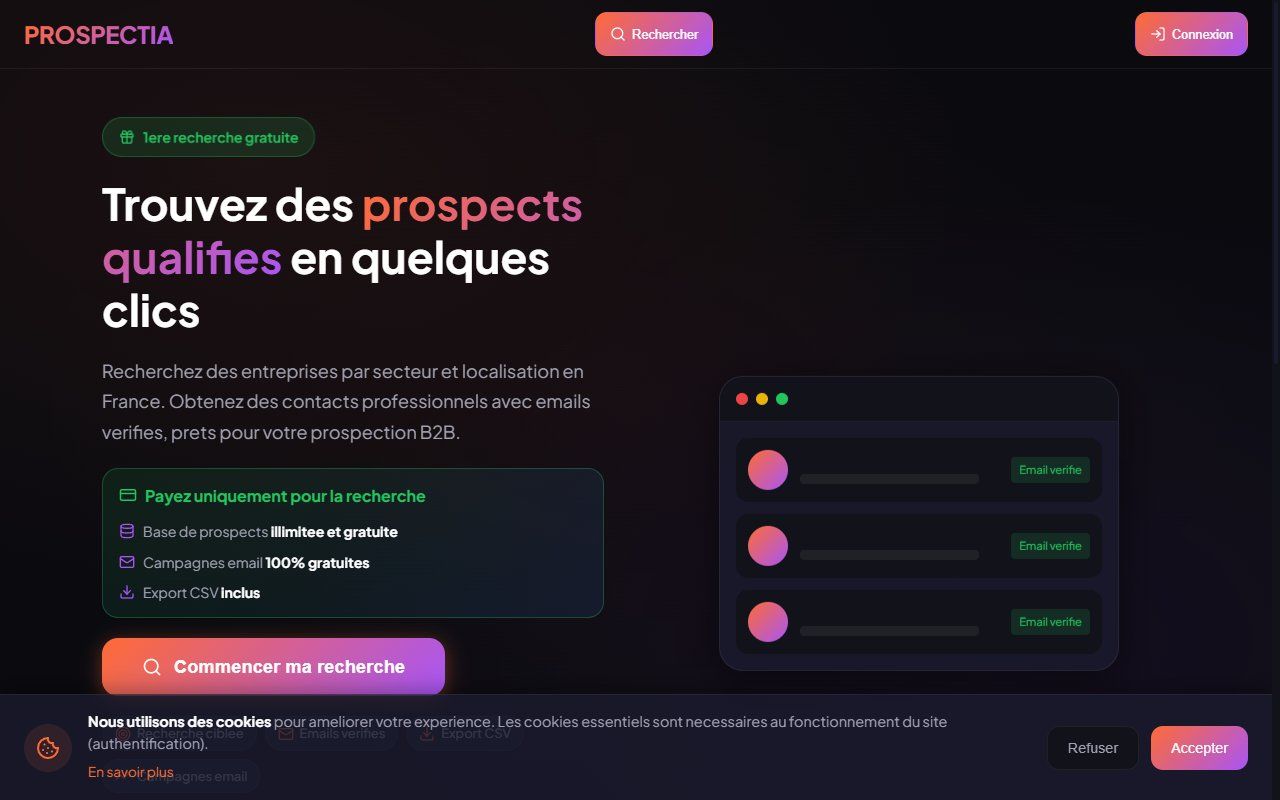 Capture d'écran du site Prospectia